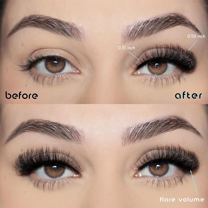 Mink Lashes Fluffy Wispy Eyelashes Medium Natural Eye Lash Pack Thick Full Small Strip Eyelash Set Thin Band Russian Strips Lash Extension (Flare Volume | 8-15mm)