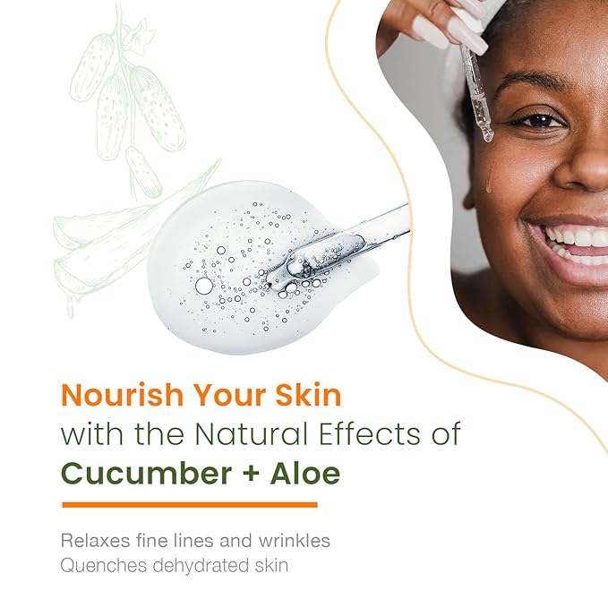 Cucumber & Aloe Face Serum - Dermatologist Tested, Hydrates & Moisturizes Dry Skin, Reduces Redness, Soothing, Anti-Aging, Cruelty Free Korean Skin Care For All Skin Types - 1.69 oz