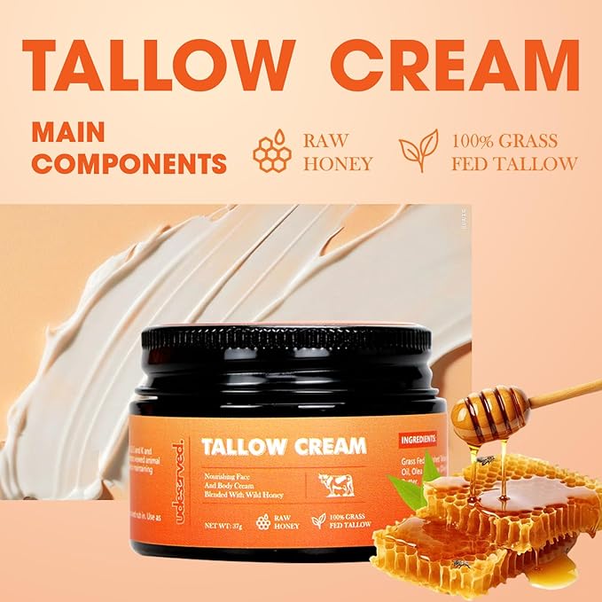 Tallow Cream – Gentle Face & Body Moisturizer with Olive Oil & Honey – Nourishing Skincare for All Skin Types – 1.3 oz (37g)