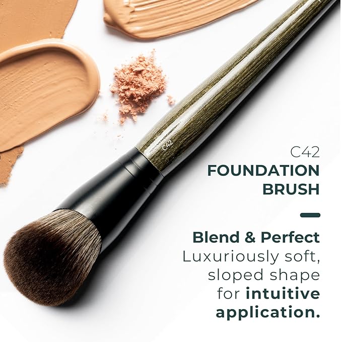 Rose and Ben Beauty C42 Foundation Brush | Professional Blending Brush for Liquid & Cream Makeup | Streak Free Buildable Coverage | Cruelty Free