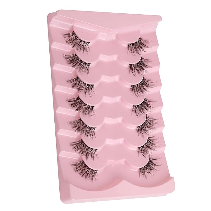 Half Lashes Cat Eye False Eyelashes Natural Look 14MM Natural Corner Lashes Wispy Half Eyelashes 3/4 Lash with Thin Cotton Band C Curl Soft Eyelash Siligli 7 Pair