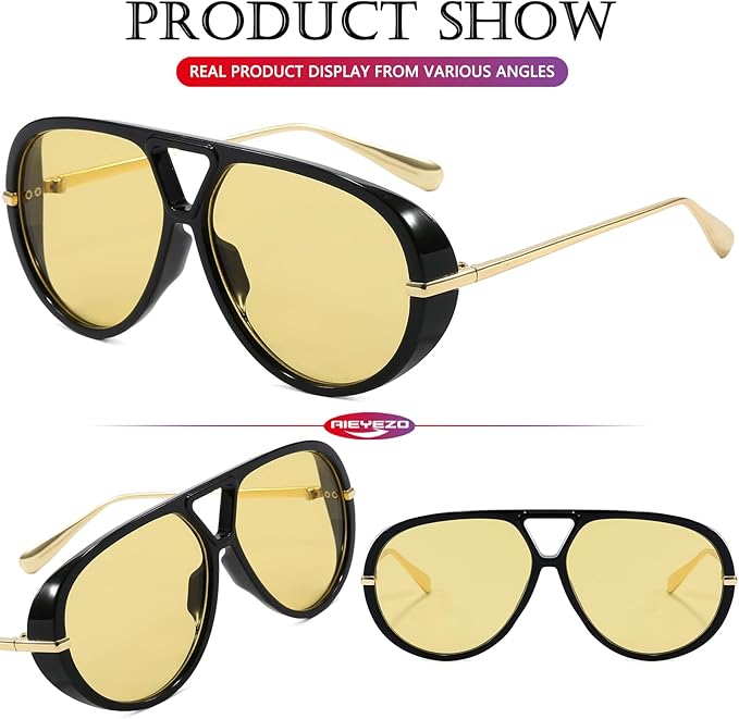 AIEYEZO Oversized Aviator Sunglasses Women Men Fashion Retro Big Frame Sun Glasses Designer Ladies Shades