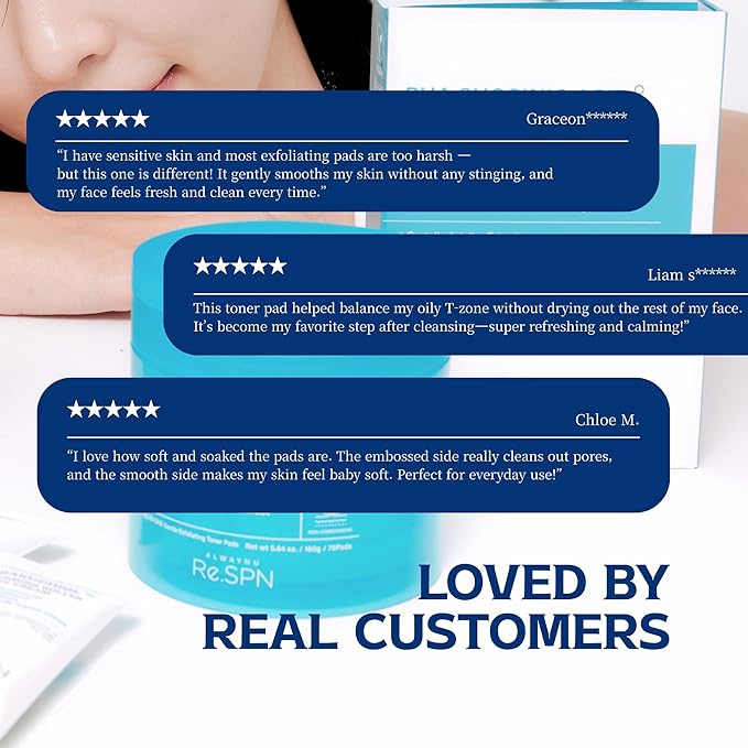 Re.SPN PHA Succinic Acid Calming Toner Pads – Daily Exfoliating, Hydrating and Soothing with CICA, Caffeine, Non-comedogenic, Vegan, Glass Skin, K-Beauty (35)