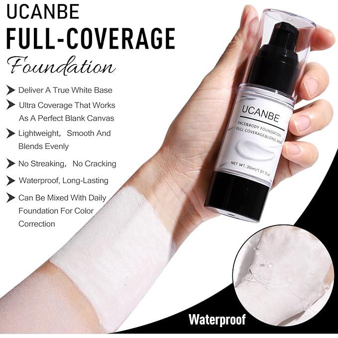 UCANBE Green Halloween Makeup Kit – Zombie Witch Beetle Juice Monster Makeup Set for SFX Costume Cosplay with Eyeshadow Palette, White Foundation, Black Lipstick,Eyeliner, Setting Powder & Sponges