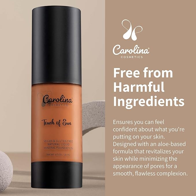 Plant-Based Foundation in Touch of Sun Shade - Hydrating, Pore-Minimizing & Buildable Coverage - Vegan, Non-GMO, Gluten-Free, Paraben-Free - Sun Protection - 1Fl Oz