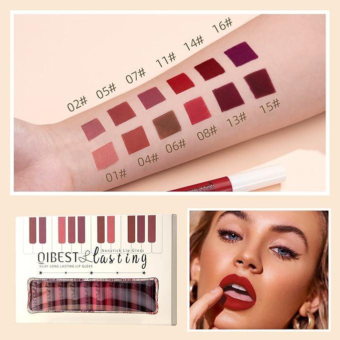 12Pcs Nude Matte Liquid Lipstick Set, Waterproof Long Lasting Non-Stick Cup Nude Brown Dark Red Purple Lipstick 24 Hour Not Fade Matte Lipstick Professional Lip Gloss Makeup Gifts for Women (Set A)