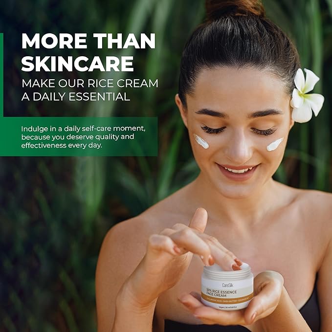 Rice Cream for Face - Organic Rice Ceramide Moisturizing Cream with Hyaluronic Acid - Natural Rice Eye Cream - Vegan Facial Essence - Face Cream
