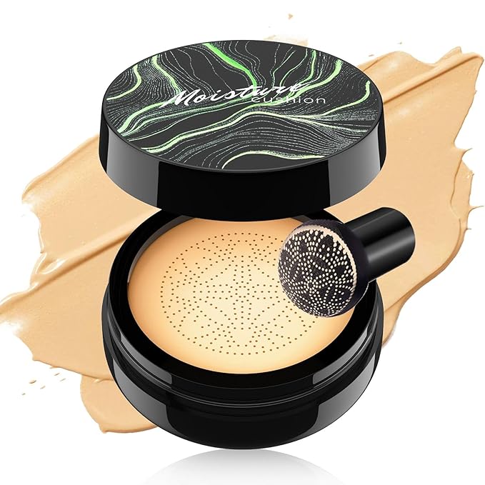 Mushroom Head Air Cushion CC Cream - Tattoo Cover up Makeup Waterproof Long-Lasting Moisturizing Concealer Foundation, Even Skin Tone for All Skin Types (Buff Beige)