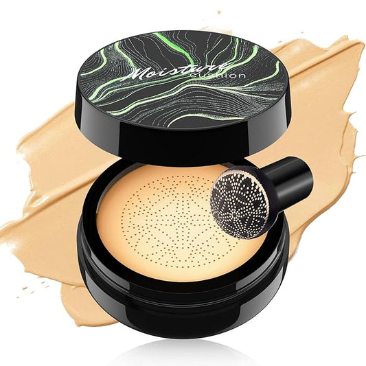 Mushroom Head Air Cushion CC Cream - Tattoo Cover up Makeup Waterproof Long-Lasting Moisturizing Concealer Foundation, Even Skin Tone for All Skin Types (Buff Beige)