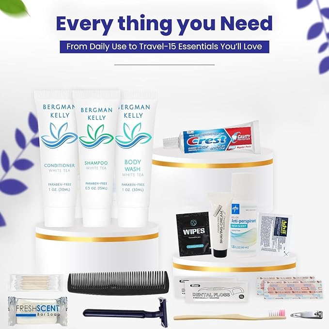 Trektote Bulk Hygiene Kit For Men And Women – (25 Pack) 20 Piece Set Of Travel Size Toiletries, TSA Compliant, Bulk Travel Essentials, Includes Shampoo And Conditioner, Body Wash, Toiletry Bag & More