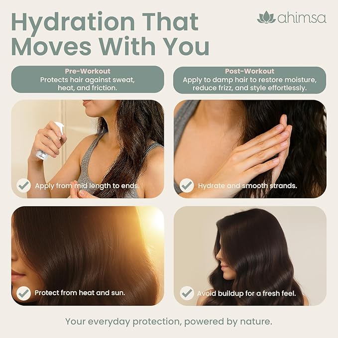 Ahimsa Leave-In Hydrating Conditioner for Dry Hair, Moisturizing Conditioner for Damaged Hair, Wavy, Curly or Color-Treated, Organic Anti-Frizz Moisturizing Conditioners with Coconut Oil Formula