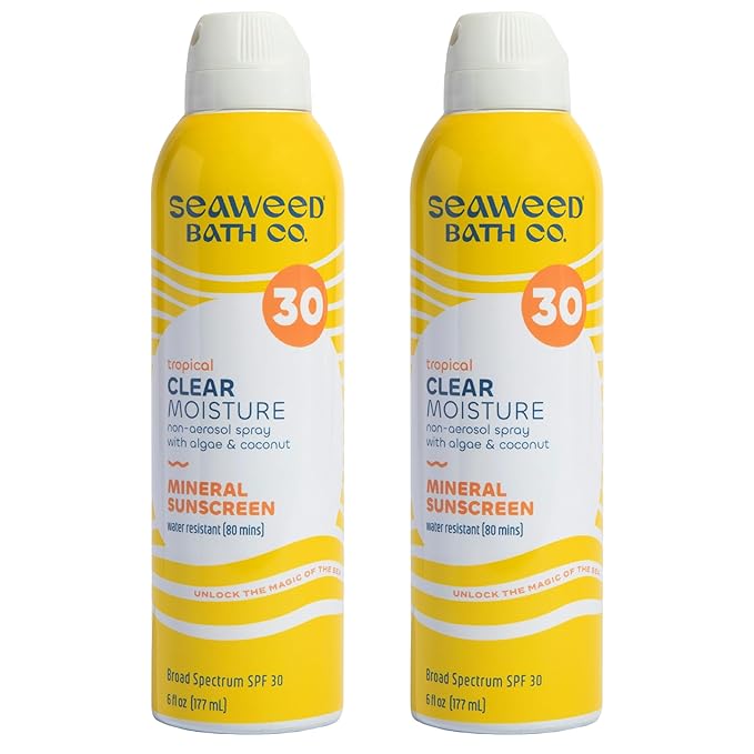 Seaweed Bath Co. Clear Moisture Mineral SPF 30 Broad Spectrum Sunscreen Spray - With Nourishing Algae, Coconut & Hyaluronic Acid - Tropical Scented - 6 oz (Pack of 2
