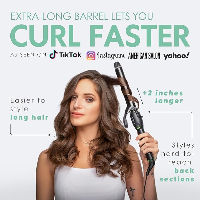 MINT Professional Extra Long Hair Curling Iron 1 inch | 2-Heater Ceramic Long Barrel Curling Iron | 1 Inch Curling Iron Hair Curler for Small to Medium Curls | International Dual Voltage