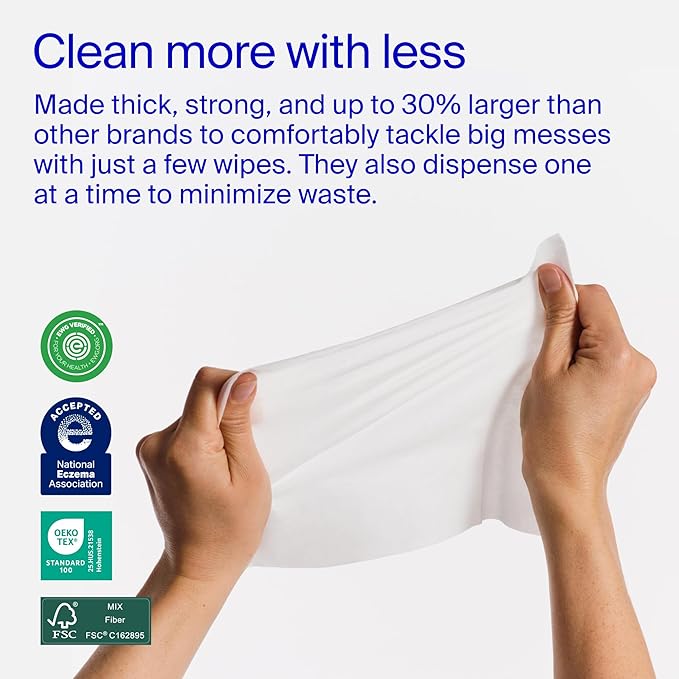 Coterie Baby Wipes for Sensitive Skin, Plant-Based and Plastic-Free Fibers, 99% Water, Hypoallergenic, pH Balanced, Unscented, Clean and Gentle Baby Essentials, 8 Pack, 448 Count