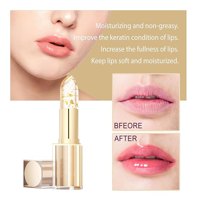 Transferproof Color Changing Lipstick,(2Pcs) Gold Crystal Ph Lipstick Color Changing,Long Lasting 24 Hours Moisturizing Glossy Shine Lip Gloss for Women