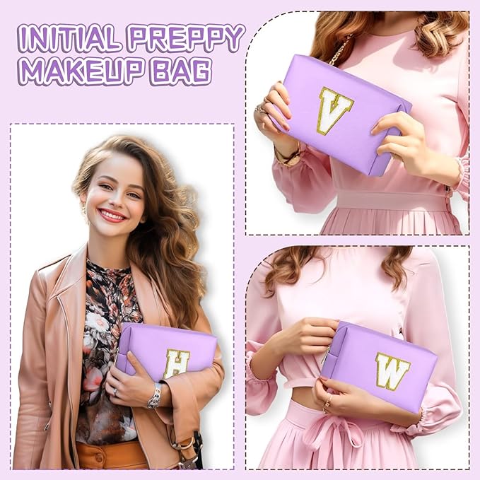 TOPEAST Mom Gifts for Mom, Personalized Initial Makeup Bag Cosmetic Bags for Women Cute Purple Makeup Pouch Birthday Gifts for Mom Mothers Gifts (Purple A)
