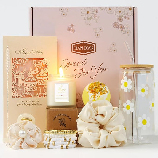 Birthday Gifts for Women Friendship, Teen Girls, Girls, Unique Cute Birthday Gift Box For Girl, Her, Sister, Daughter, Friends, Ideas Cute Daisy Aesthetic Glass Cups Gifts Set