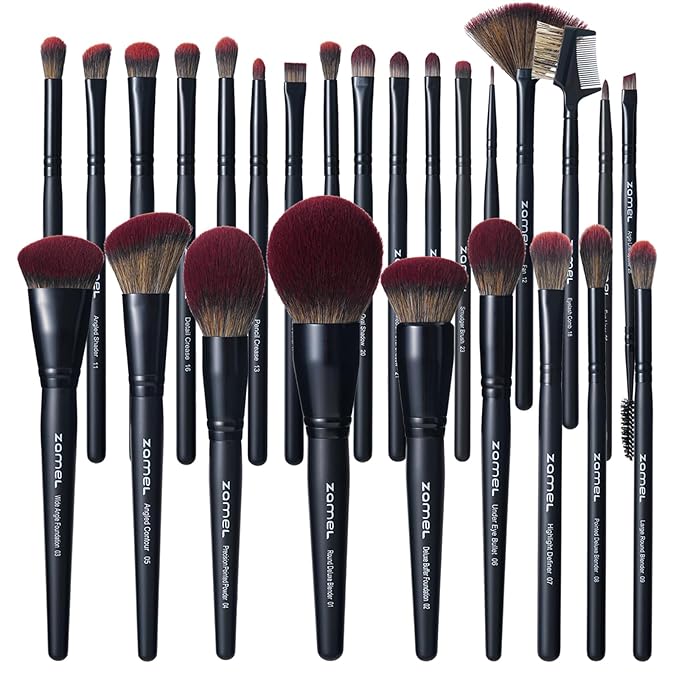 ZAMEL 26Pcs Black labeled Makeup Brushes Set Professional,Full Face ULTRA SOFT Hair Makeup Brush Set Contains large powder Foundation Ultimate Blending Make up Brush set Blush Concealers Eyeshadow