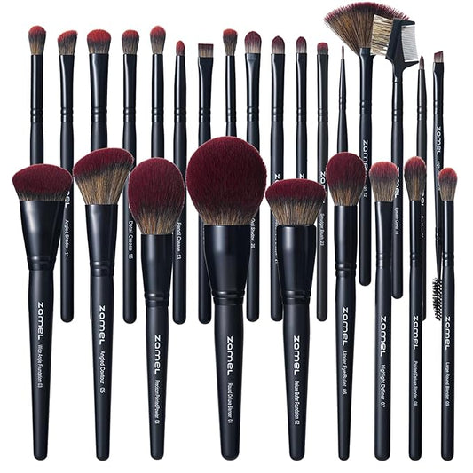 ZAMEL 26Pcs Black labeled Makeup Brushes Set Professional,Full Face ULTRA SOFT Hair Makeup Brush Set Contains large powder Foundation Ultimate Blending Make up Brush set Blush Concealers Eyeshadow