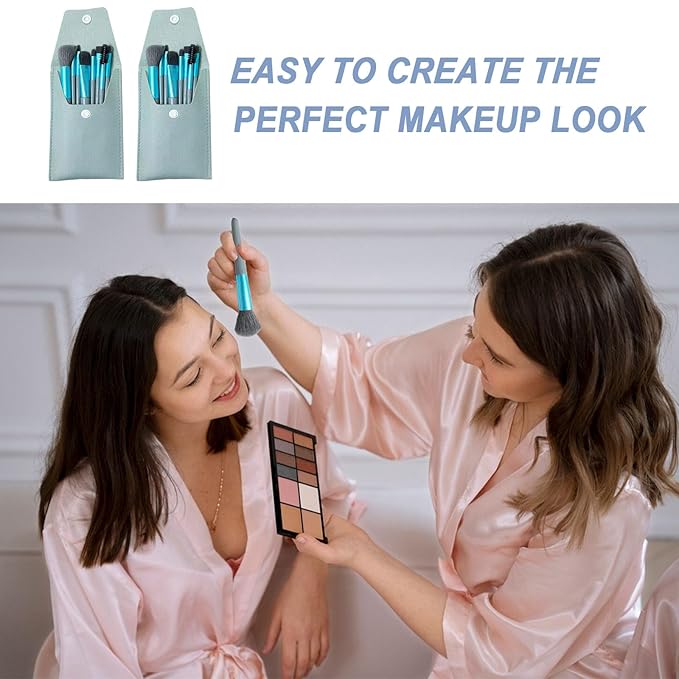 16 Sets Travel Makeup Brush Set Bulk Brushes Bag Mini Face Make up Brushes Brushes Bag for Makeup Party Favors Wedding Bridal Shower Favors Bridesmaid Gift Bachelorette Party Gift(Blue)