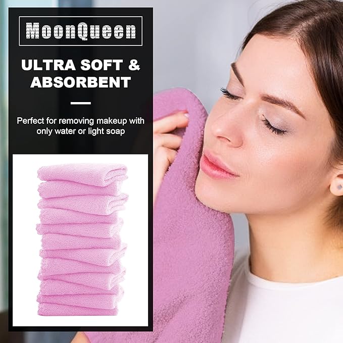 MOONQUEEN Microfiber Facial Cloths Fast Drying Washcloth 12 Pack - Premium Soft Makeup Remover Cloths - Frozen Berry