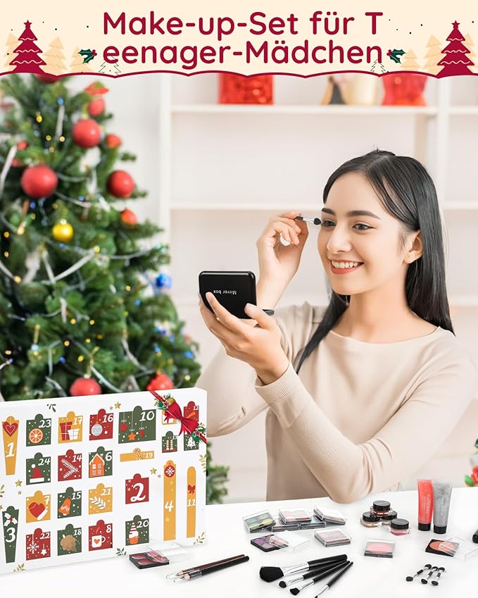 Christmas Makeup Advent Calendar 2025 for Teens Girls, 30pcs Advent Beauty Calendar, 24 Days Christmas Countdown Calendar Makeup Gift Set, Xmas Gift Box for Teens Girls Full Kit