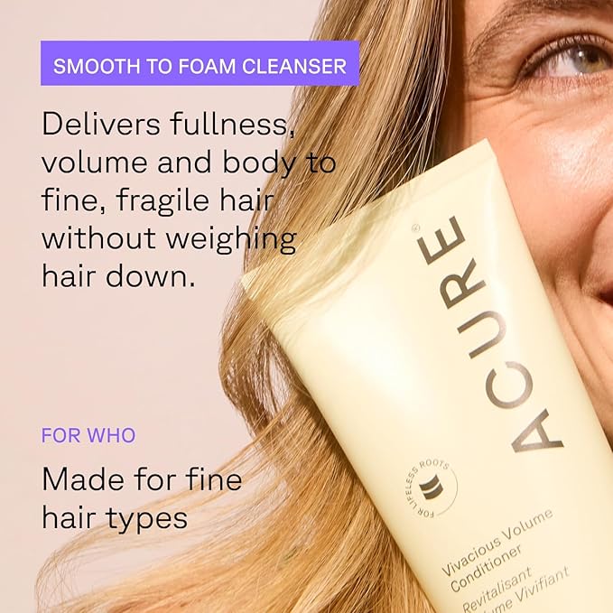 Acure Vivacious Volume Conditioner - Volumizing Conditioner for Women & Men, Lightweight & Moisturizing for Fine, Thinning Hair, Boost & Lift Thin Hair, Paraben & Sulfate Free, Clean, Vegan - 8 fl oz