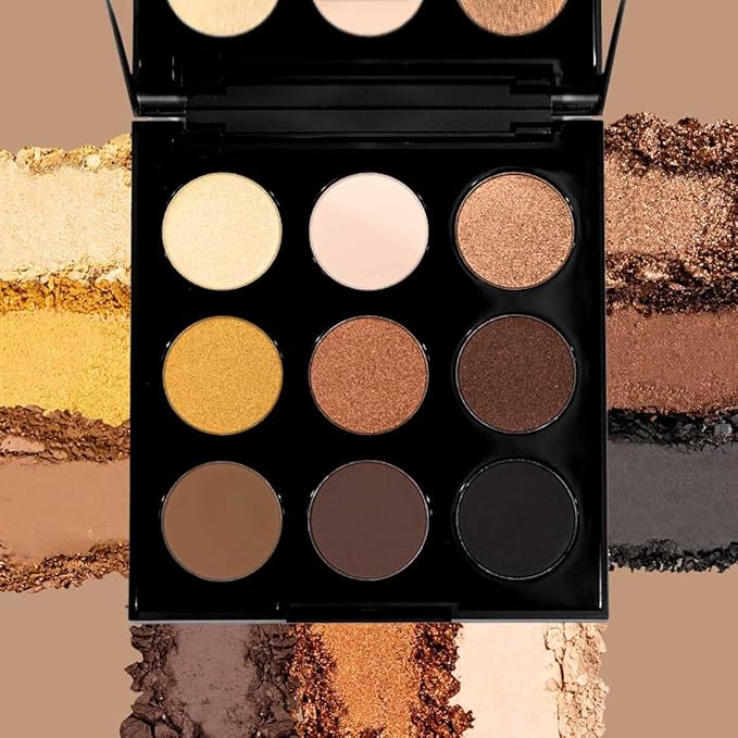Palladio Ultimate 9-Count Eyeshadow Palette, Talc-Free Formula, High Pigmented Shades in A Mix of Matte & Shimmer Finishes, Blendable Long Lasting Colorful Professional-Grade Makeup (Golden Sands)
