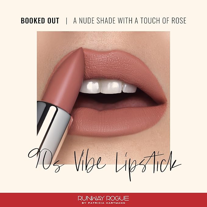 Runway Rogue 90s Vibe Lipstick, Moisturizing Matte Nude/Light-Rose Lipstick, ‘Booked Out’