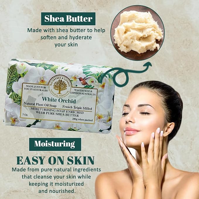 Wavertree & London White Orchid Scented Natural Soap (2 Bars), 7oz Moisturizing French Triple Milled Soap Bars enriched with shea butter - Pure Plant Based Bath & Body Bars for All Skin Types
