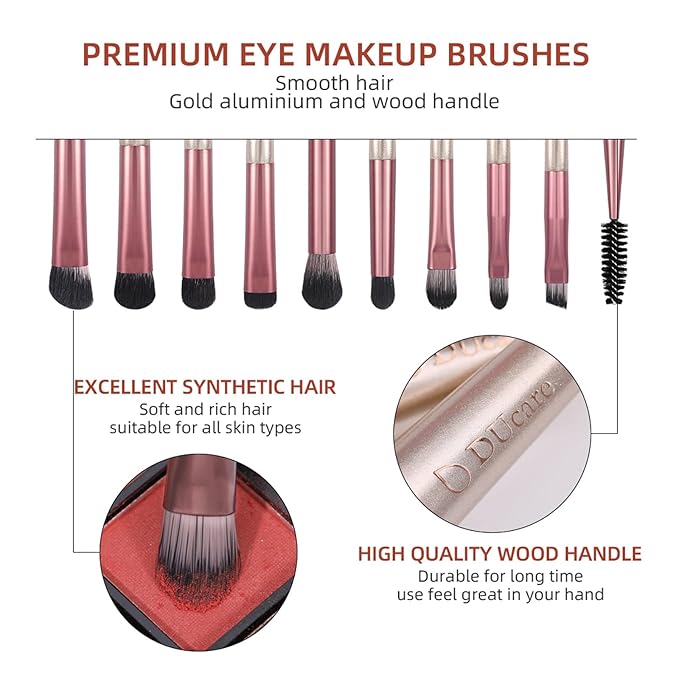 DUcare Makeup Brushes with Bag - 14Pcs Professional Synthetic Make Up Brushes Set for Blush Concealer Foundation Bronzer Powder Eyebrow Eyeshadow Blending Makeup Brush Set Mekaup bag, Rose Golden