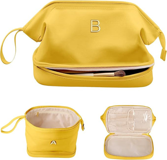 Birthday Gifts for 11 12 13 14 15 16 Year Old Girls, Initial Makeup Bag, Travel Gifts, Personalized Bags, Waterproof Double Layer Cosmetic Bag, Makeup Bags Travel Toiletry Bag, Friend Gifts