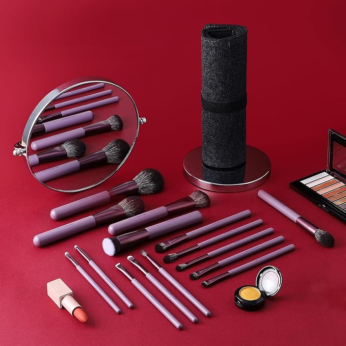 Makeup Brush Set, EIGSHOW Professional Makeup Brushes Kit Foundation Powder Concealers Eye Shadows Makeup 15 Piece for Eye Face Liquid Cream Cosmetics Brushes Kit, Gift for Women, Travel Set(Purple)