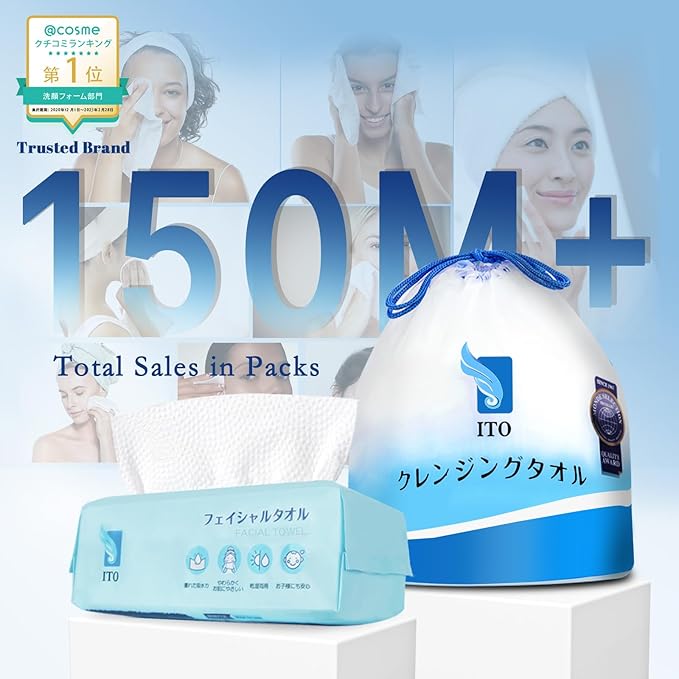 ITO Disposable Face Towel, Ultra-Soft 1-Second Quick-Dry Face Towels, Gentle for Sensitive Dry Oily Skin, Facial Towels for Daily Cleansing Makeup Removal (60 Count (Pack of 1))