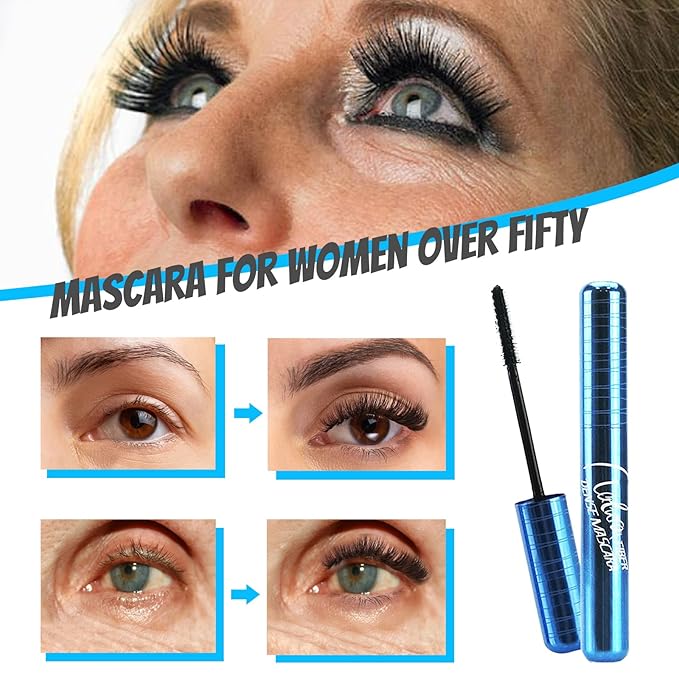 Mascara for Older Women 60 Plus, Mascara for Seniors with Thinning Lashes, Hypoallergenic Sensitive Eyes, Black Volume and Length, Waterproof Smudge Proof (2pc)
