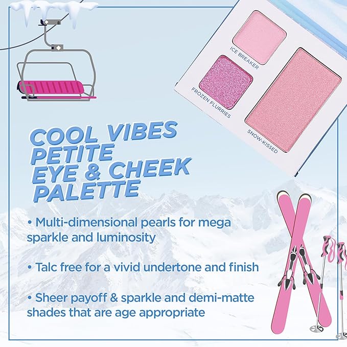 Petite 'n Pretty Sparkle Storm Makeup Gift Set for Kids, Tweens and Teens - Cool Vibes Eye & Cheek Palette, Brushes, 10K Shine Lip Gloss, Sparkly Ever After All Over Glitter in Blue Sherpa Bag