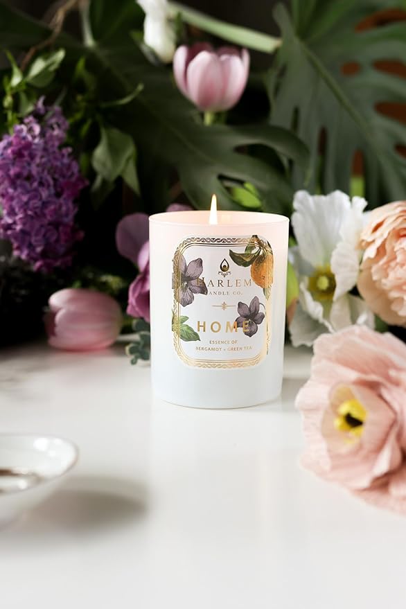 HARLEM CANDLE CO. Home - Luxury Scented Soy Candle, 11 oz - 80-Hour Burn Time | Bergamot, Jasmine, Sandalwood, Mandarin Orange and Green Tea Leaves | Scented Candles for Home