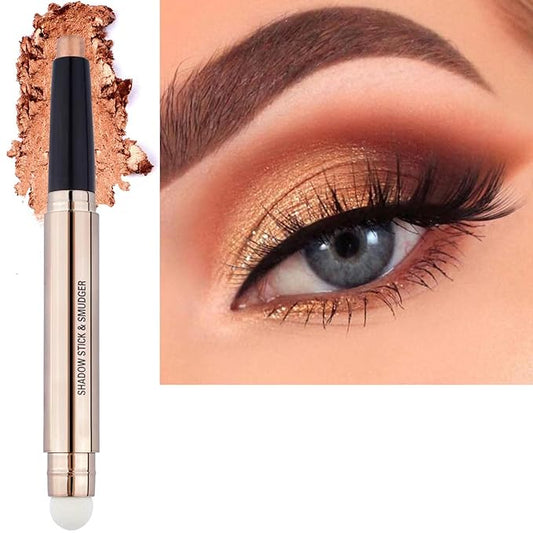 2 in 1 Cream Eyeshadow Stick, Shimmer Smooth Eyeshadow Pencil, Hypoallergenic Waterproof Long Lasting Eye Shadow Highlighter Stick Create High-Impact Multi-Dimensional Eyes Look(Champagne Shimmer #04)