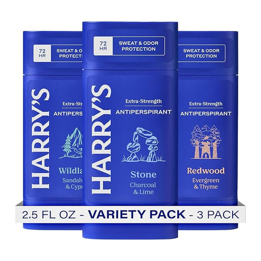 Harry's Extra-Strength Antiperspirant Deodorant, Sweat & Odor Control Antiperspirant for Men, Variety Pack - Stone, Redwood, Wildlands, 2.5 oz Pack of 3