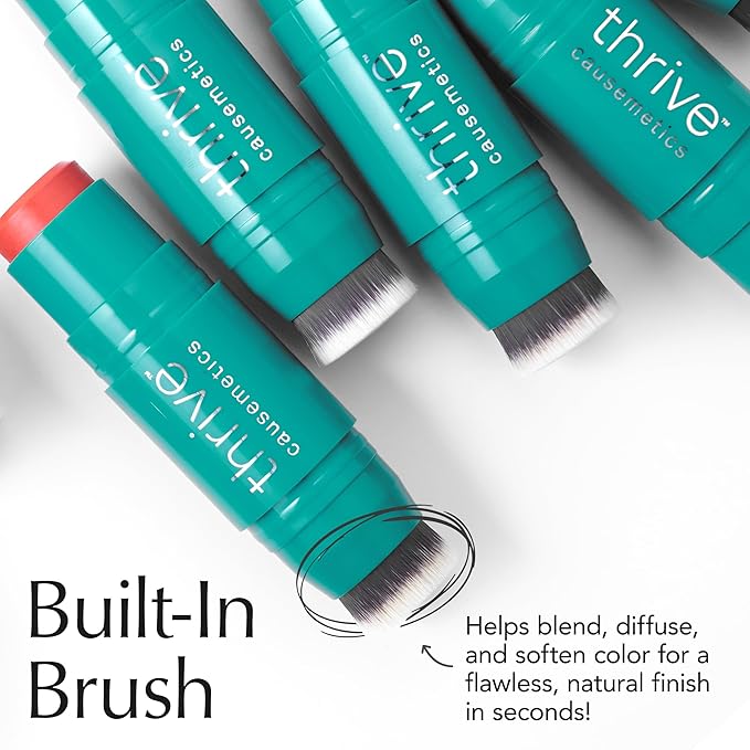 Thrive Causemetics Triple Threat Color Stick: Cream Blush Stick with Vitamin E, Evening Primrose Oil, Waterproof Smudge Proof Face Makeup Formula, Dionne (Brick Red Shimmer)