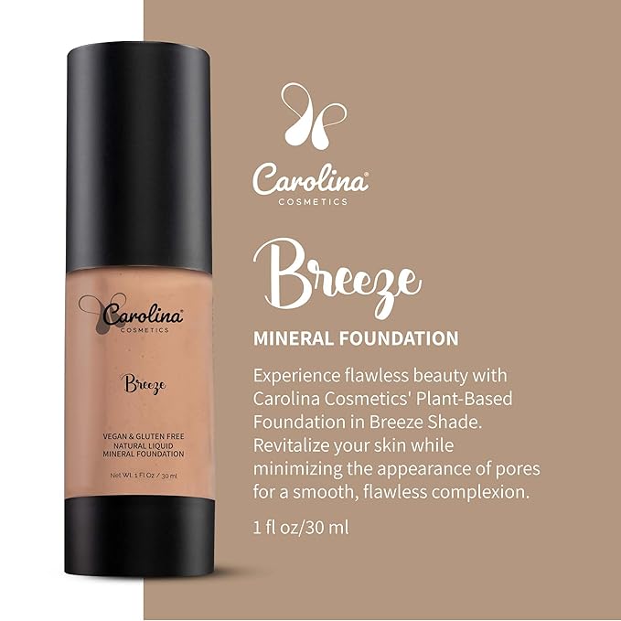 Foundation in Breeze Shade Plant-Based - Hydrating, Pore-Minimizing & Buildable Coverage - Vegan, Non-GMO, Paraben-Free - 1oz