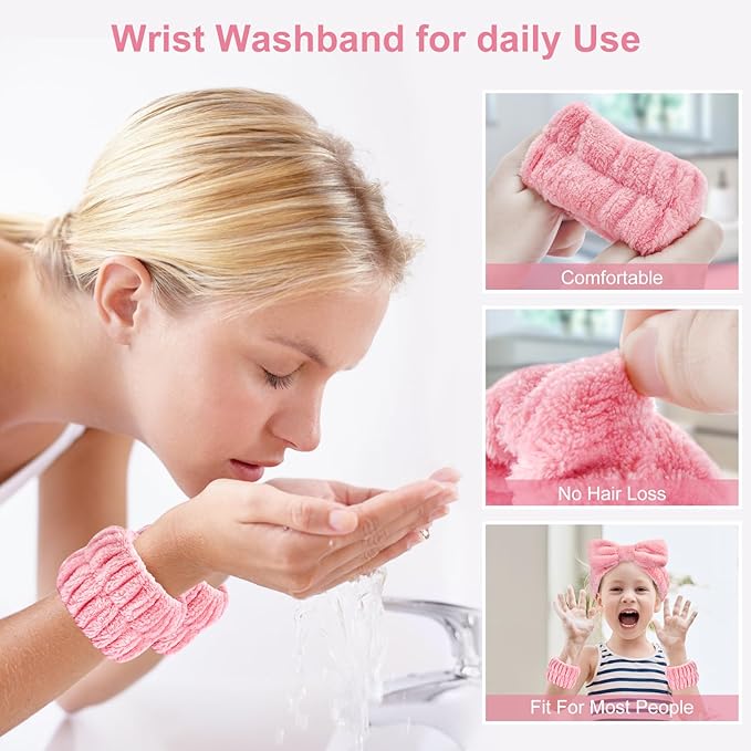 6Pack Headbands and Wristband Set for Washing Face, Spa Skincare Makeup Headband, wrist bands and hair band for face wash, for Women and Teen Girl skincare tools Gifts