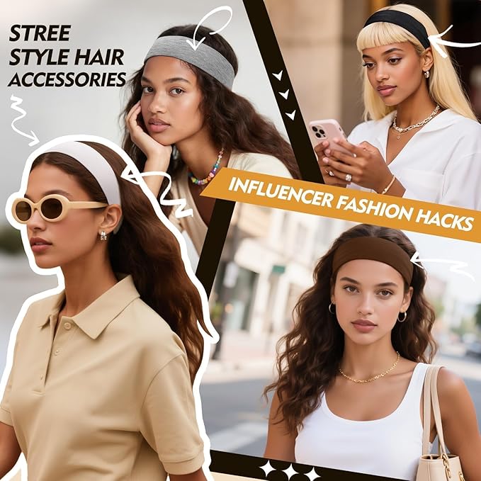 Headbands for Women and Men - 8 Pcs Black White Headband Hair Bands Accessory Stretchy Soft Fabric Sweat Head band for Workout Sport Stocking Stuffers for Men Women Husband Wife Friend Christmas Gifts