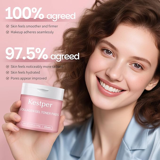 Collagen Gel Toner Pad for Face - Skin Firming,Improvin Elasticity,Pore Minimizer,Soothing Hydration, Gentle Exfoliating Face Pads,60 Pads