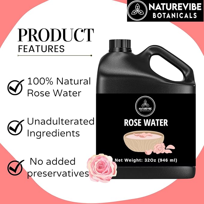 Naturevibe Botanicals Rose Water Hydrosol 946ml | 100% Pure and Natural | Great for Skin Care and Hair Care