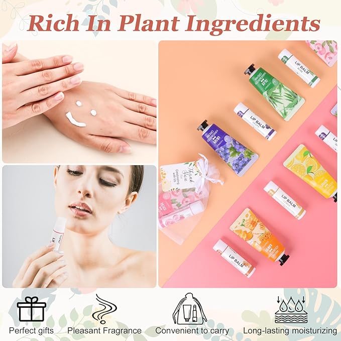 30 Sets Bulk Hand Lotion and Bulk Lip Balm Gifts, Bridal Shower Favors, Bridesmaid Gifts and Wedding Favors for Guests with Thank You Card and Organza Bags, Employee Appreciation Gifts, Birthday Gifts