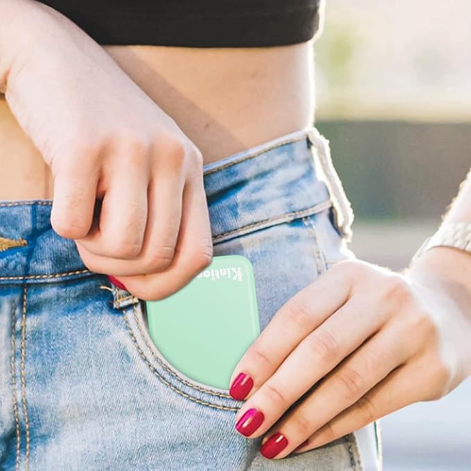 Kintion Rechargeable Pocket Mirror, Double Sided 1X/3X Magnification Compact Vanity Mirror, 3 Color Lights, Dimmable, Small Portable Wallet Mirror, Lighted Travel Mirror for Women Gifts, Cyan