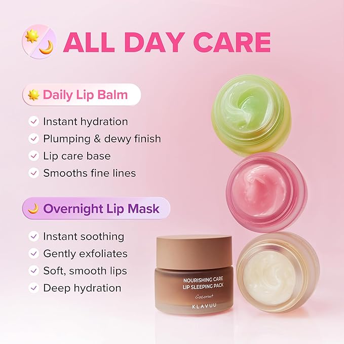 Klavuu Lip Mask Set (2PCS) – Overnight Deep Hydrating Korean Lip Balm Treatment for Very Dry, Chapped Lips | Lip Lightening & Plumping with Instant Hydration | Gentle Exfoliating (Berry & Berry)