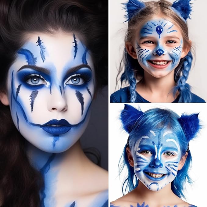 BADCOLOR 3PCS Blue White Red Face Body Paint Stick, Cream Blendable Eye Black for Softball Football Baseball Lacrosse American Flags, Professional Face Painting for Halloween SFX Independence Day