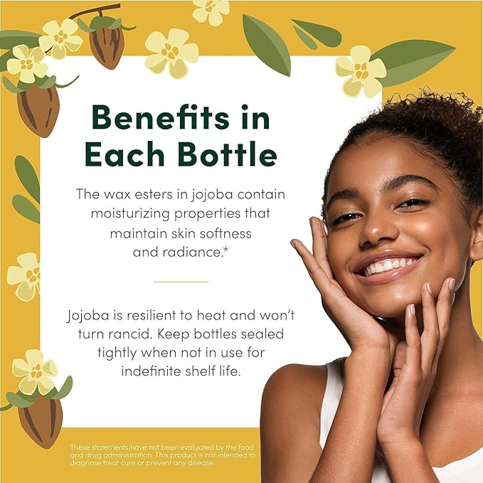 HobaCare Natural Organic Jojoba Oil for Hair, Skincare, Face, Body, Scalp, Nails, Beard Care, Skin Massage – Unrefined Carrier Oil – 100% Pure, Hexane Free, Moisturizing (8.45 oz)